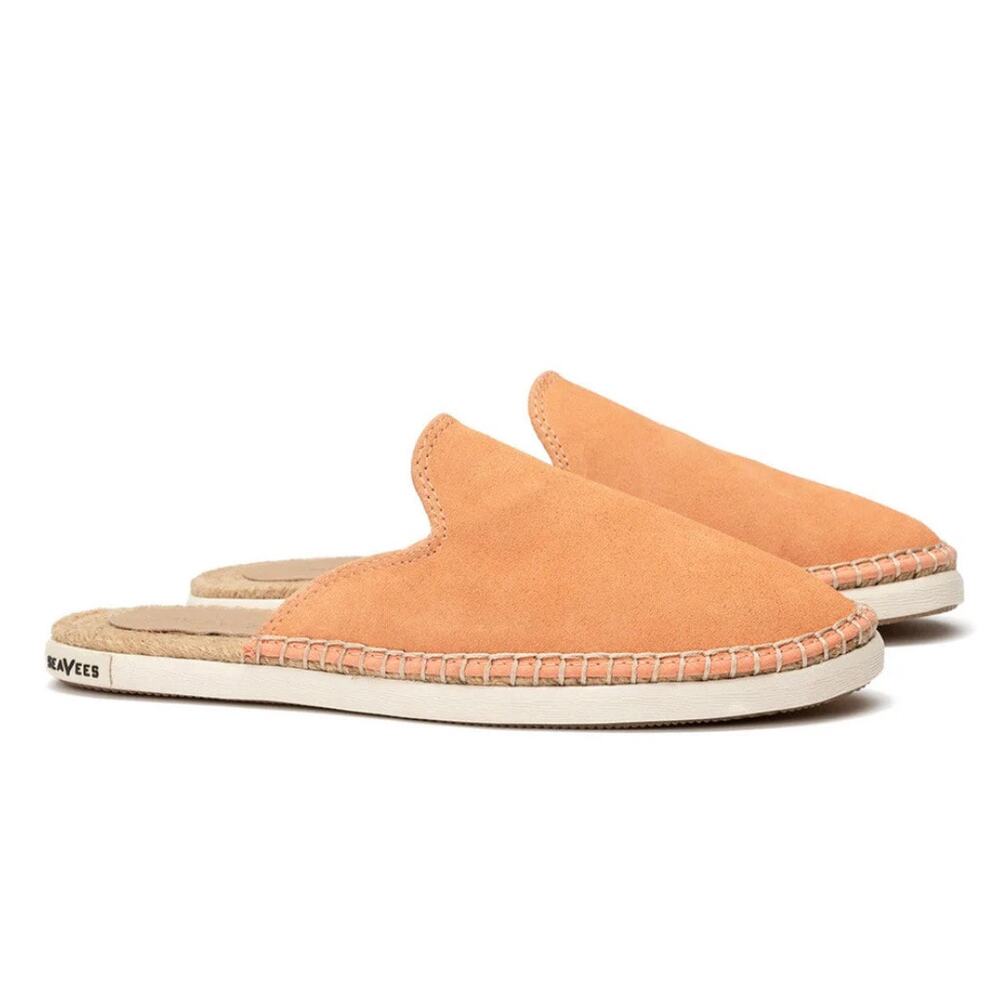 SeaVees Suede Slip-On Mules in Peach Orange